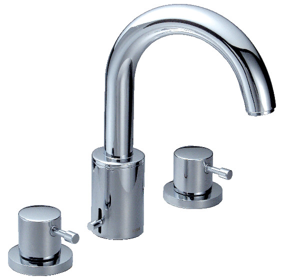 IPURI Waschtisch-3-Locharmatur mit mit Ablaufgarnitur, Rohrauslauf chrom