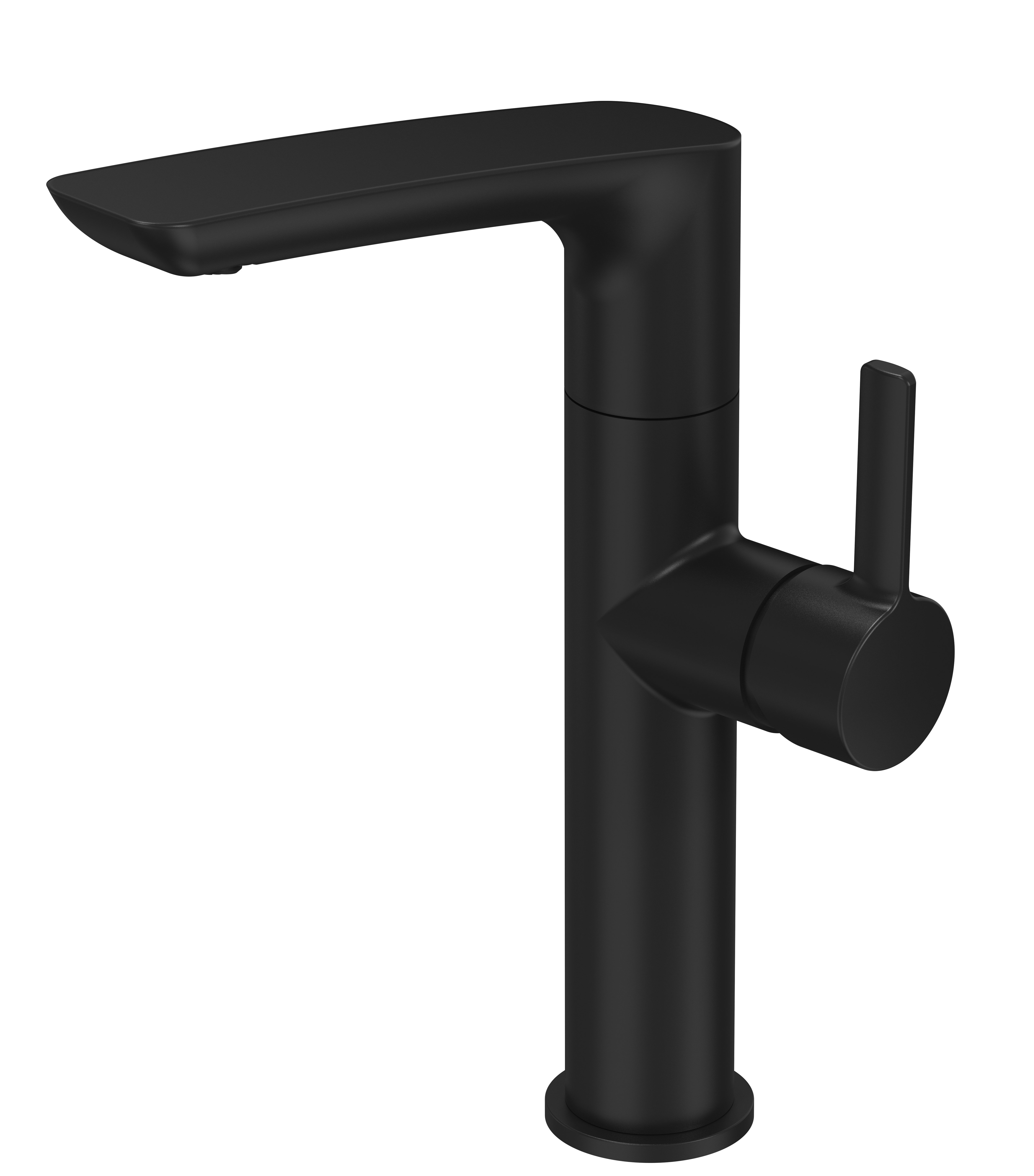 AURA Waschtisch-Einhebelmischer, Schwenkausl, seitlicher Hebel, erhöhte Variante, ohne Ablaufgarnitur, matt schwarz