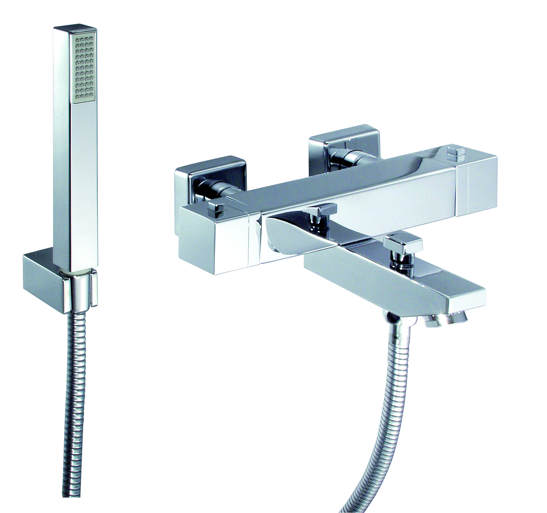 A-Quadrat Thermostat-Badearmatur mit Brausegarnitur chrom