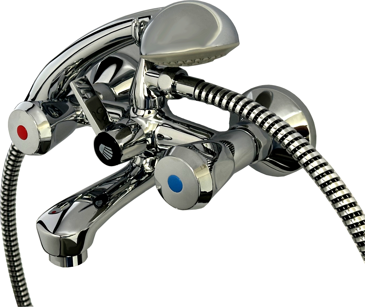 CLASSIC Wannenfüll- und Brausebatterie mit Gabelhaken und Brause-Set komplett in chrom