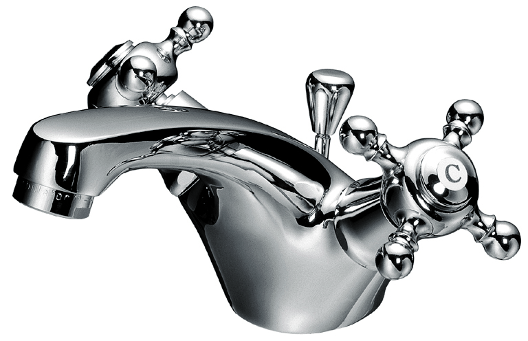 Romanze Waschtisch-Einlocharmatur mit Ablaufgarnitur, GussAuslauf 115mm chrom