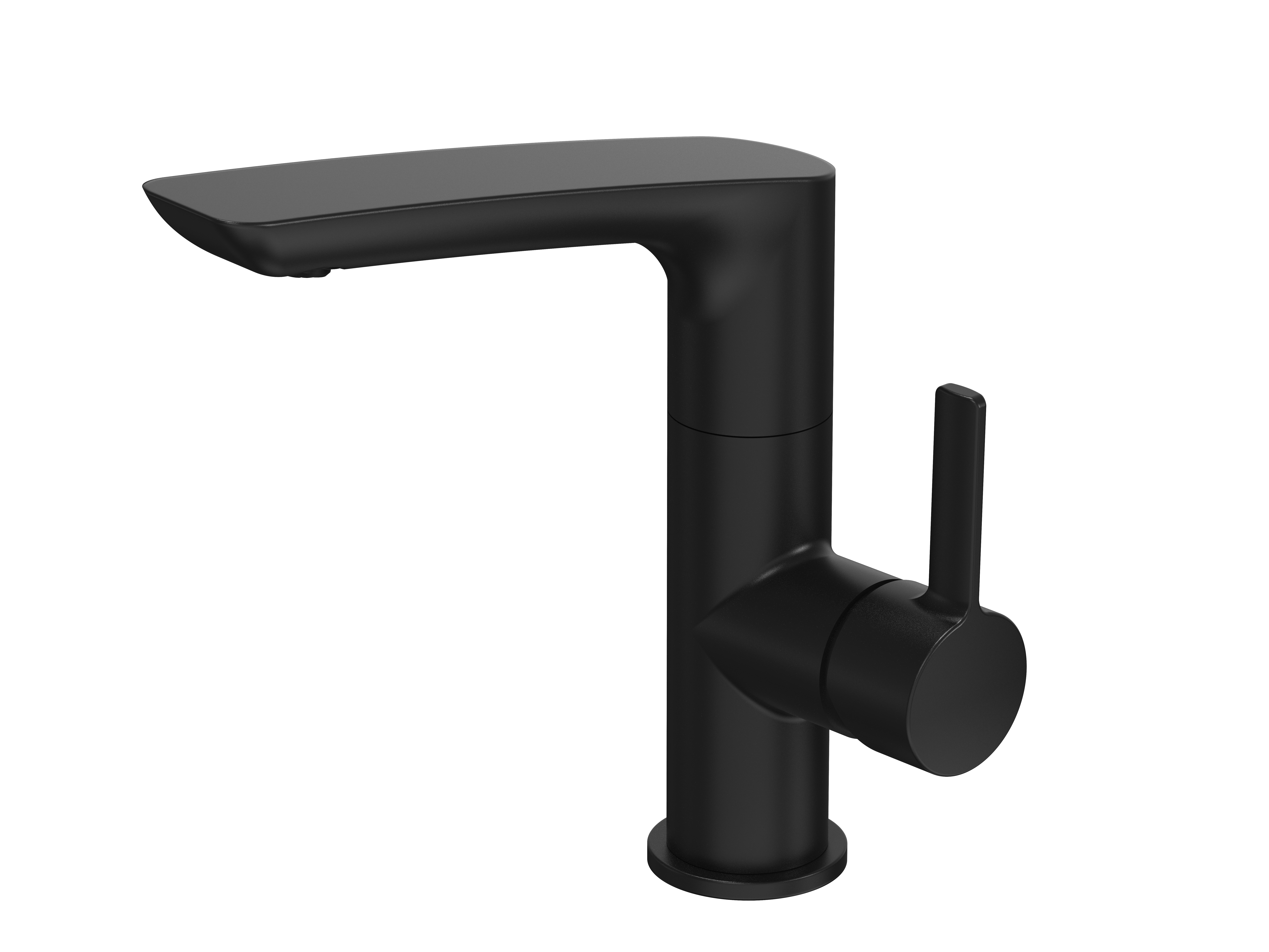 AURA Waschtisch-Einhebelmischer, Schwenkauslauf, seitlicher Hebel, ohne Ablaufgarnitur, matt schwarz