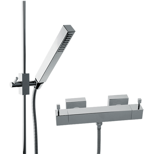 A-Quadrat Brausearmatur-2-Griff- Brauseabgang 1/2" mit A-Quadrat-Brausestangenset chrom