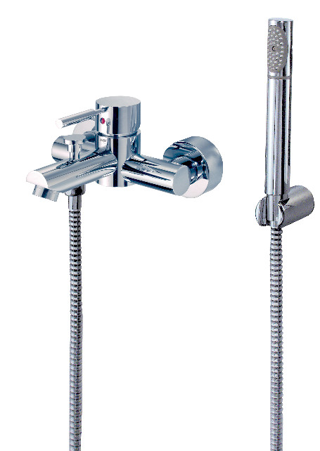 IPURI Badearmaturarmatur mit Zylinder-Stifthebel und Brausegarnitur chrom