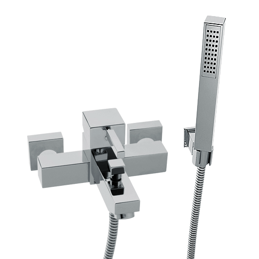 A-Quadrat Badearmatur-Einnhebelmischer mit Brausestangenset A-Quadrat chrom