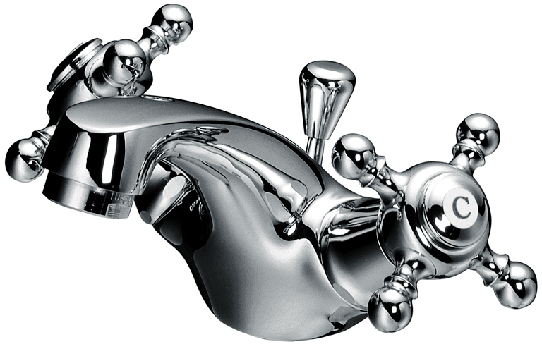 Romanze Waschtisch-Einlocharmatur mit Ablaufgarnitur, GussAuslauf 90mm chrom