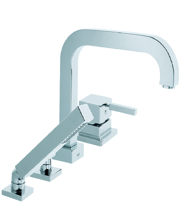 A-Quadrat 4-Loch-Badearmatur-Wannenrandarmit für Wannenrandmit mit Stabhandbrause chrom