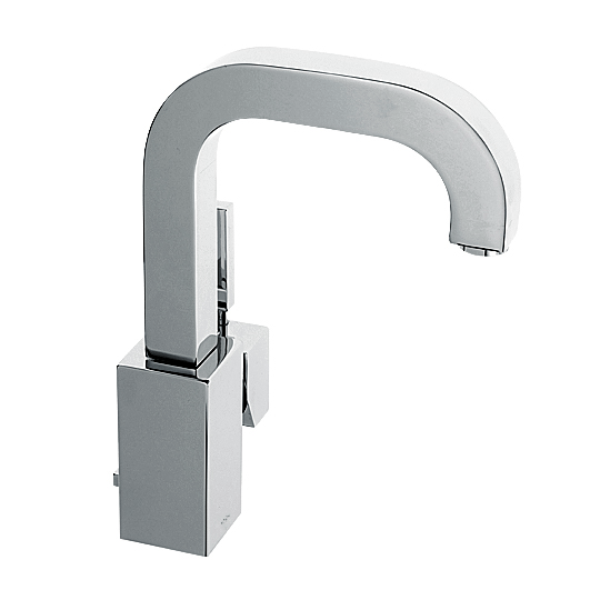 A-Quadrat Waschtischarmatur-Einnhebelmischer mit Ablaufgarnitur, schwenkbarem Auslauf, Ausladung 136mm chrom