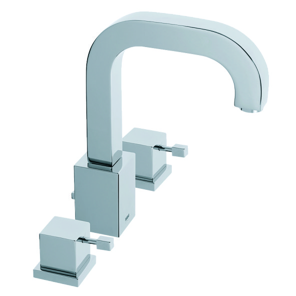 A-Quadrat Waschtisch-3-Locharmatur mit Zugstange, Ablaufgarnitur, Ausladung 136mm chrom