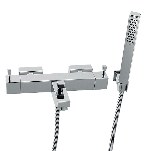 A-Quadrat Badearmatur mit Brausegarnitur chrom