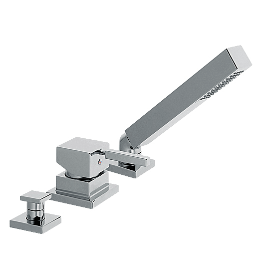 A-Quadrat 3-Loch-Badearmatur-Wannenrandarmit für Wannenrandmit mit Stabhandbrause chrom